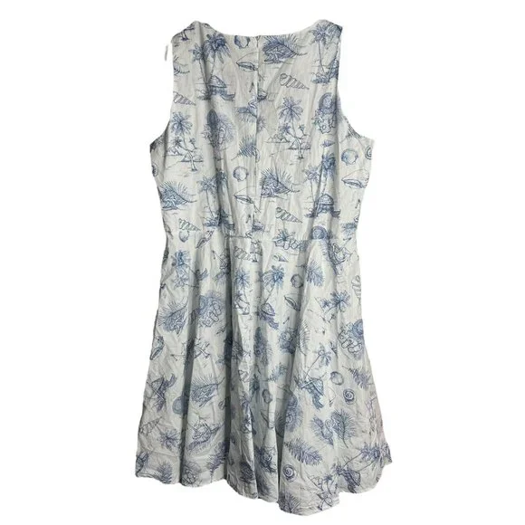 Hawaii Hangover Dress Womens 2XL Retro Fit Flare White Blue Map Tiki Dolphin - Picture 2 of 7